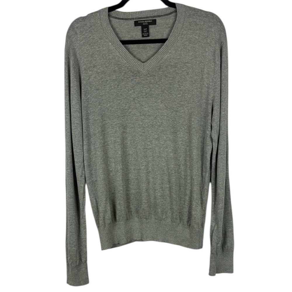 Banana Republic Casual Preppy Silk Linen Blend Gray V-Neck Sweater Size Small